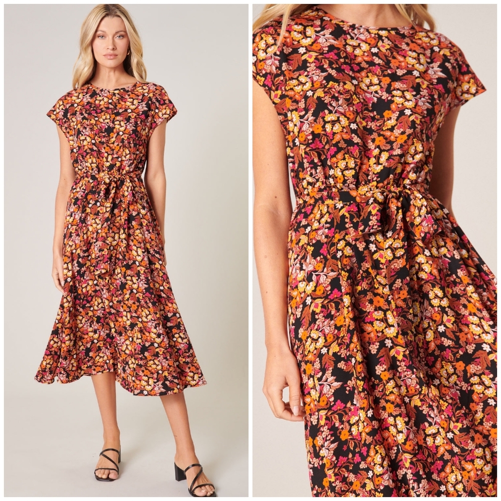 FEW LEFT❗️SUGARLIPS Honey Blossom Black Midi Dress - Picture 8 of 10